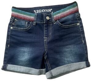 Vigoss Skydiver Rainbow Waist Pull-On The Malibu Denim Shorts Sz 8